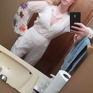 NEW Free People Smoke Rings Embroidered Jumpsuit damaged